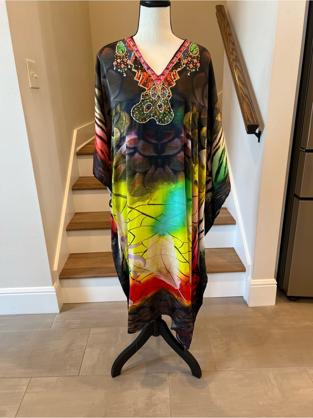 Multicolor V-Neck Caftan Dress - Bold Printed Women’s Dress